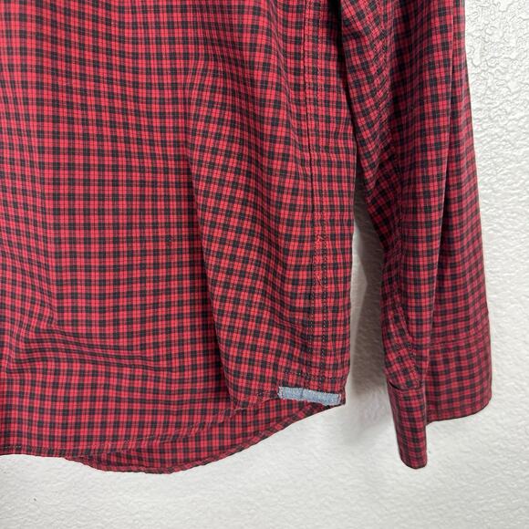 J Crew Shirt Mens Large Red Black Gingham Check 2-Ply Cotton Long Sleeve Classic - Picture 4 of 10